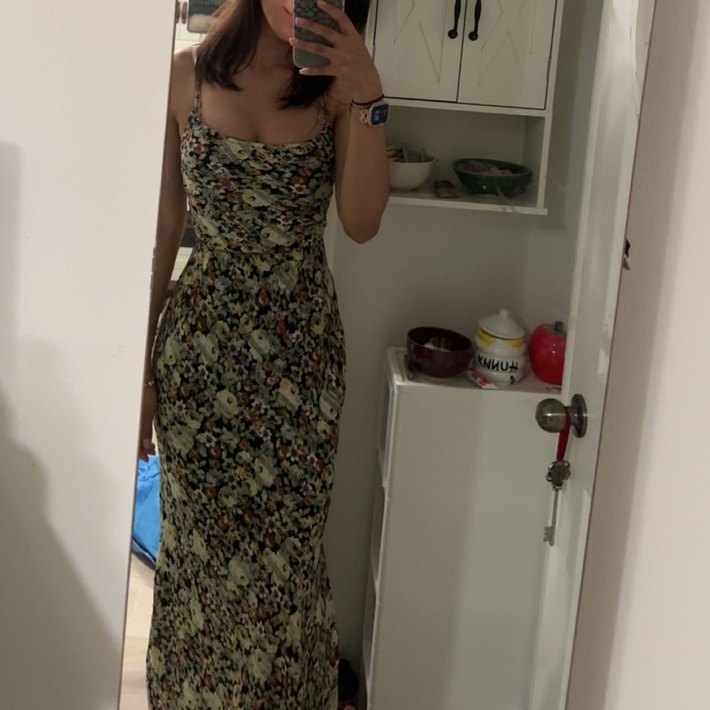 AKIRA Green and White Spaghetti Strap Maxi Sundress